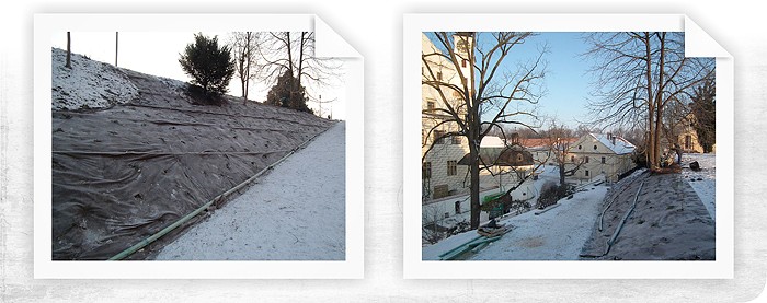 Zimné práce na protieróznej ochrane svahov zámockého parku v Pardubiciach