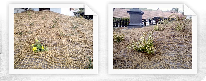 Protierózna ochrana svahu kokosovou protierózne rohožou v Moravskom krase